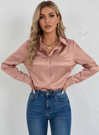 Satijnen Blouse Dames | Getailleerd Glanzende Afwerking - Miss Madera