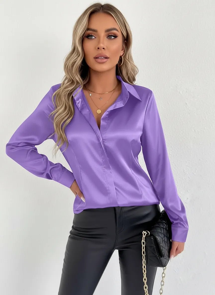 Satijnen Blouse Dames | Getailleerd Glanzende Afwerking - Miss Madera