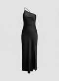 Satijnen Slip Dress Dames | One - Shoulder Hoge Split - Miss Madera
