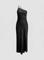 Satijnen Slip Dress Dames | One - Shoulder Hoge Split - Miss Madera