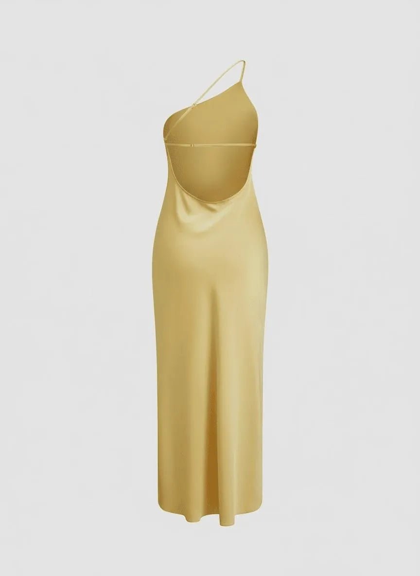Satijnen Slip Dress Dames | One - Shoulder Hoge Split - Miss Madera