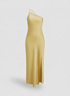 Satijnen Slip Dress Dames | One - Shoulder Hoge Split - Miss Madera