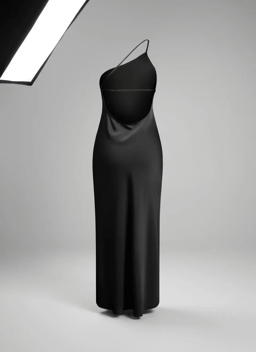 Satijnen Slip Dress Dames | One - Shoulder Hoge Split - Miss Madera