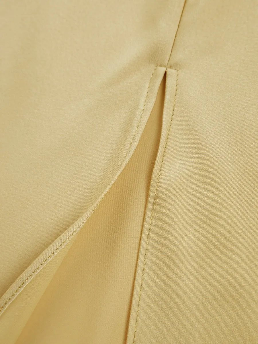 Satijnen Slip Dress Dames | One - Shoulder Hoge Split - Miss Madera