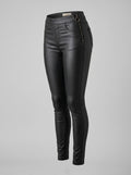Slim fit faux leren broek met ritsen - Miss Madera