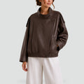 Bomberjack Dames Oversized Leatherlook met Hoge Kraag - Bruin