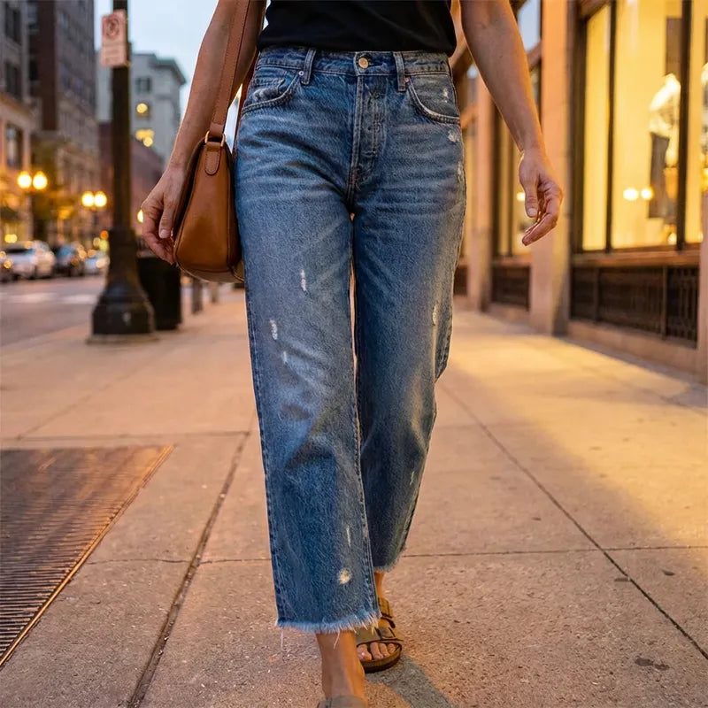 Miss | Jeans Dames 3/4 Rechte Pijp Cropped Retro - Denim