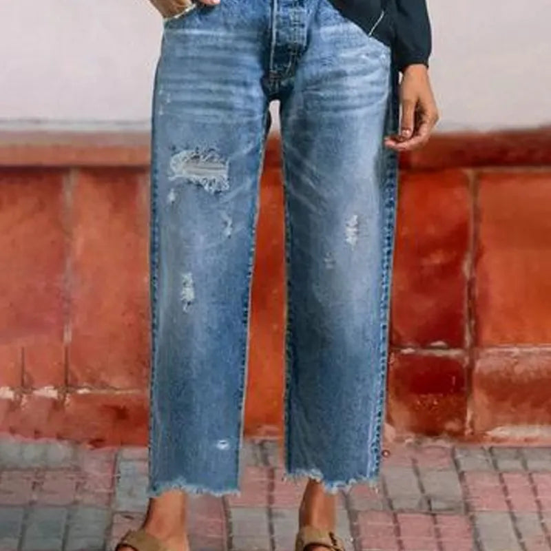 Miss | Jeans Dames 3/4 Rechte Pijp Cropped Retro - Denim