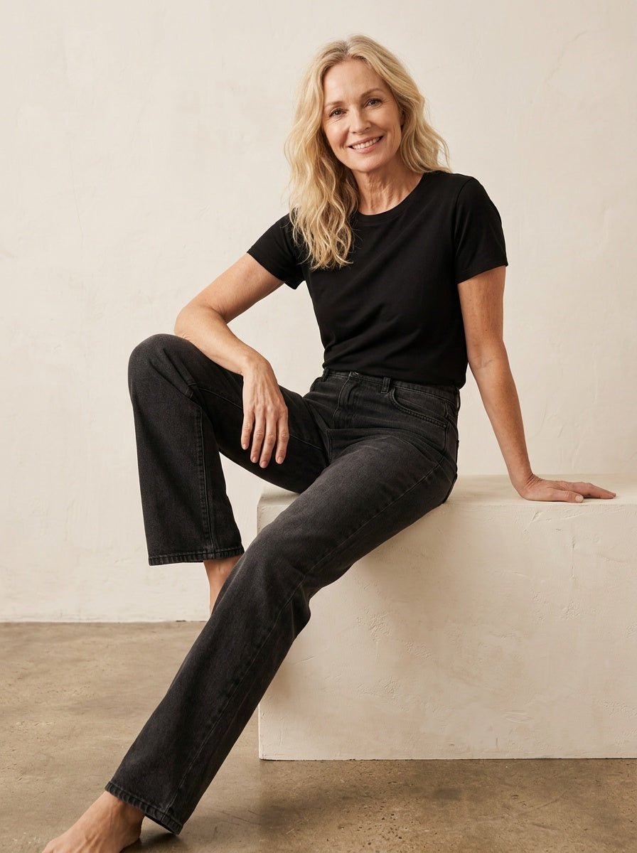 Straight leg jeans zwart met hoge taille - Miss Madera