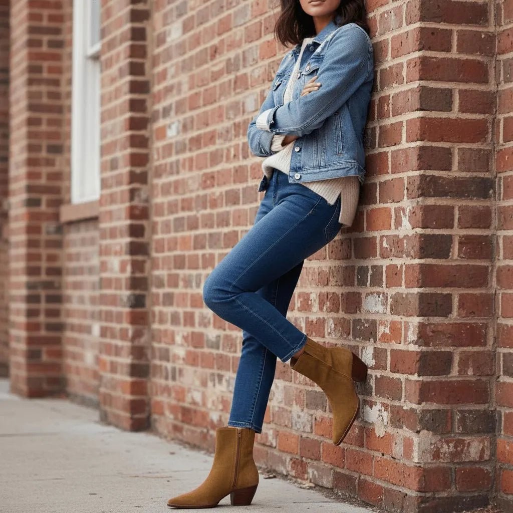 Suède Enkellaarzen Dames – Western Look met Blokhak - Miss Madera
