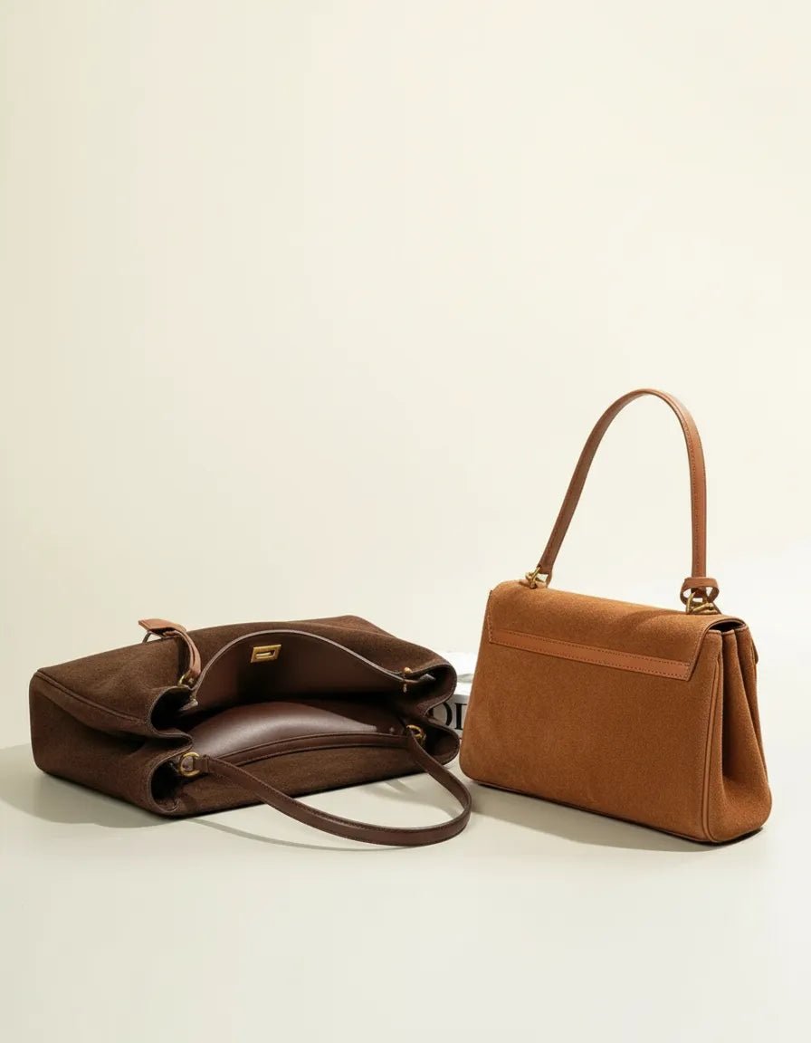 Suède Handtas Dames met Gouden Accenten - Miss Madera