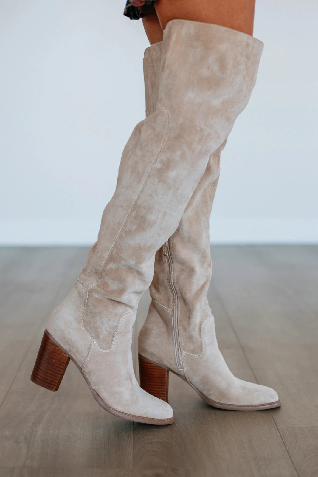 Suède Overknee Laarzen Dames met Blokhak - Miss Madera