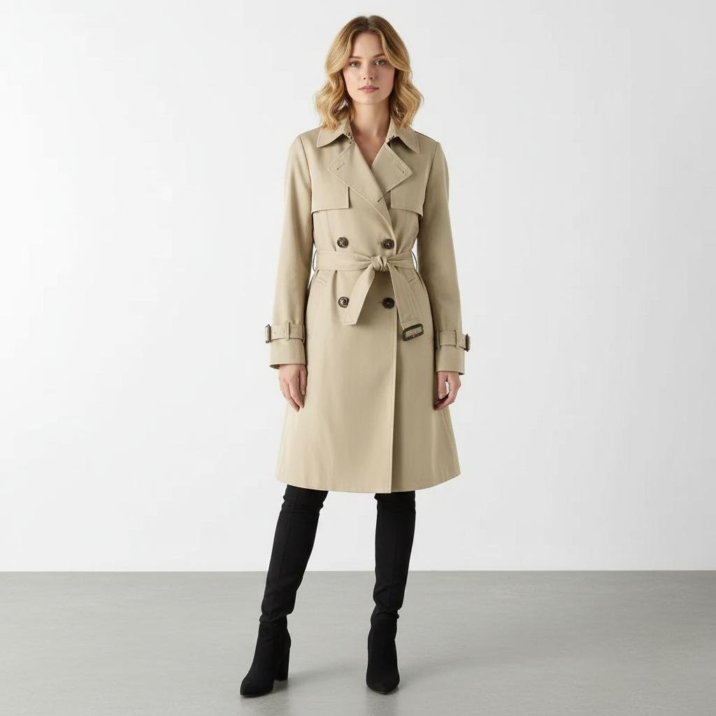 Trenchcoat Dames | A - lijn Pofschouders Katoenmix - Miss Madera