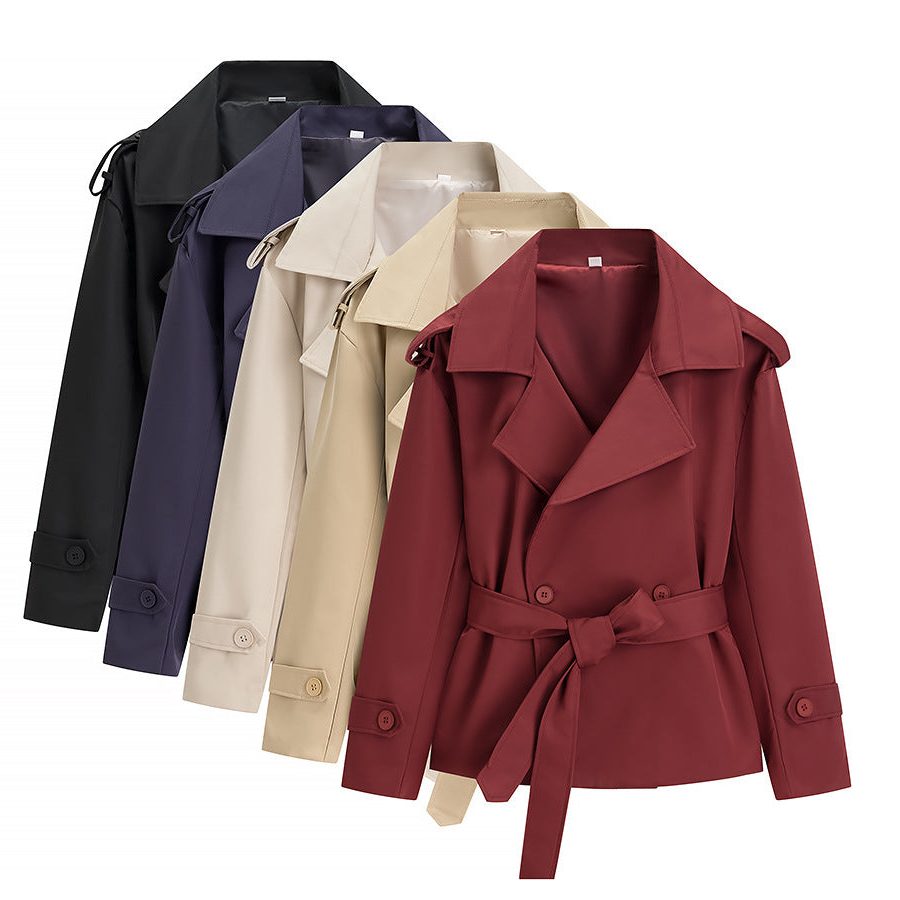 Trenchcoat Dames Kort Dubbelrijig Ceintuur – Kantoor | Miss Madera - Miss Madera MIS-LR9WKH