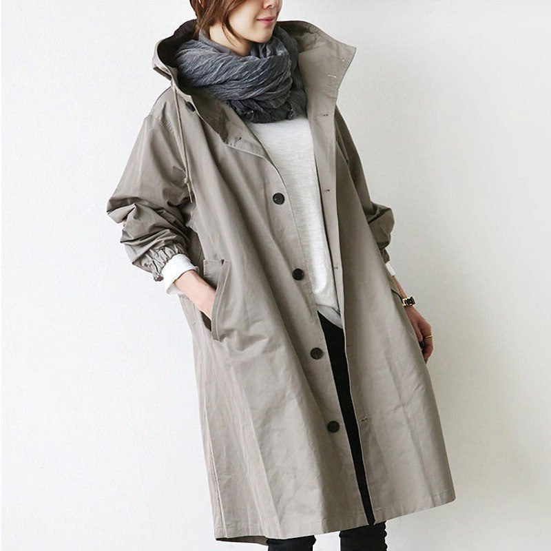 Trenchcoat Dames Oversized Capuchon Lang – Regen | Miss Madera - Miss Madera MIS-M5TW9Z