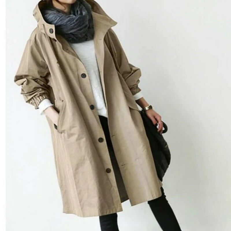 Trenchcoat Dames Oversized Capuchon Lang – Regen | Miss Madera - Miss Madera MIS-OBFR2K