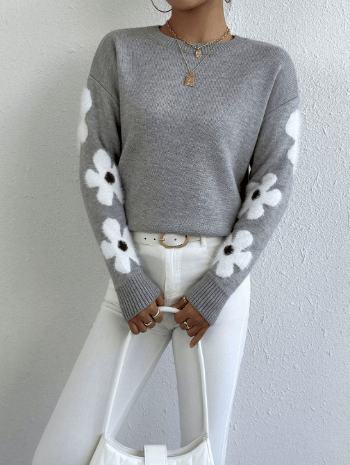 Trui Dames Wijd Bloemenprint Tricot – Kantoor | Miss Madera - Miss Madera MIS-FVL21L