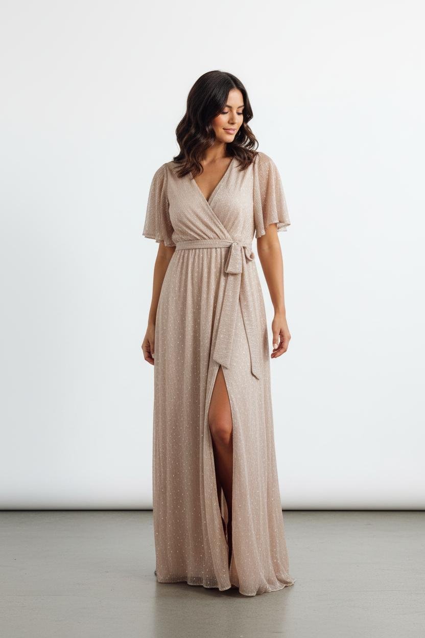 Vloeiende Wrap Maxi Jurk Dames | Vlindermouwen - Miss Madera