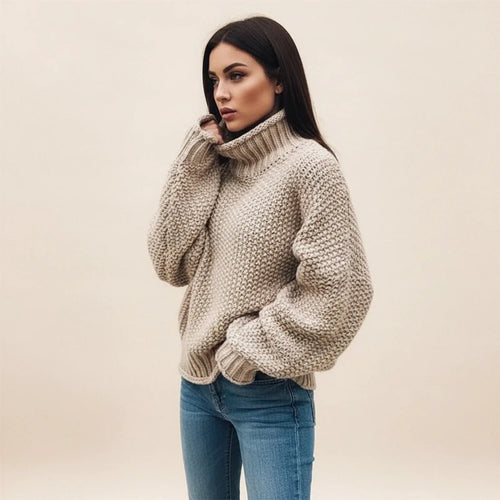 Coltrui Dames Grofgebreid Cropped met Omslagkraag - Kaki