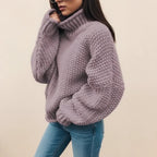 Coltrui Dames Grofgebreid Cropped met Omslagkraag - Paars