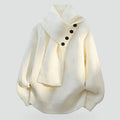 Trui Dames Gebreid met Sjaalkraag en Knoopdetail - Wit