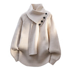 Trui Dames Gebreid met Sjaalkraag en Knoopdetail - Beige