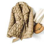Donsjas Dames Gewatteerd met Ceintuur en Reverskraag - Beige