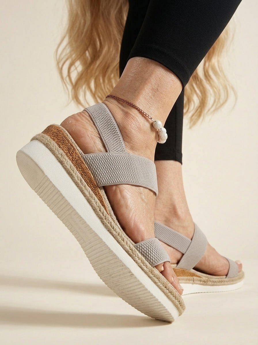 Wedge sandalen grijze elastische band - Miss Madera