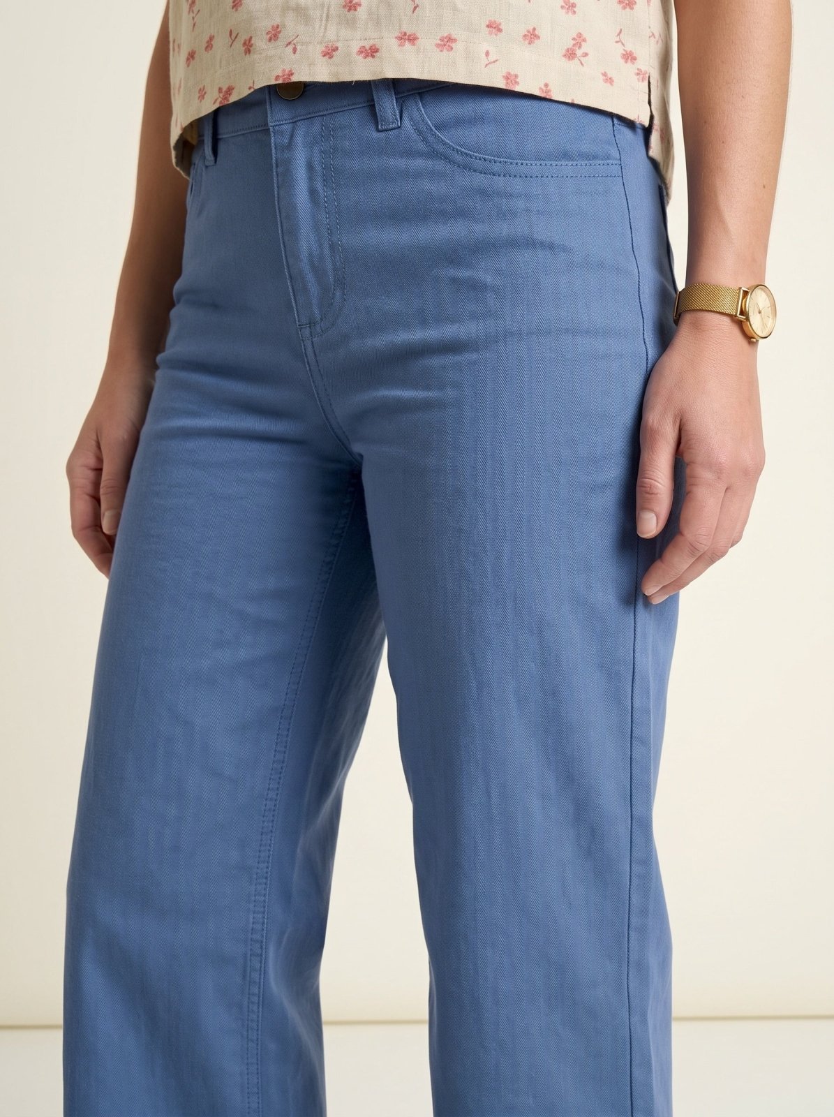 Wide Leg Broek Blauw Cropped - Miss Madera