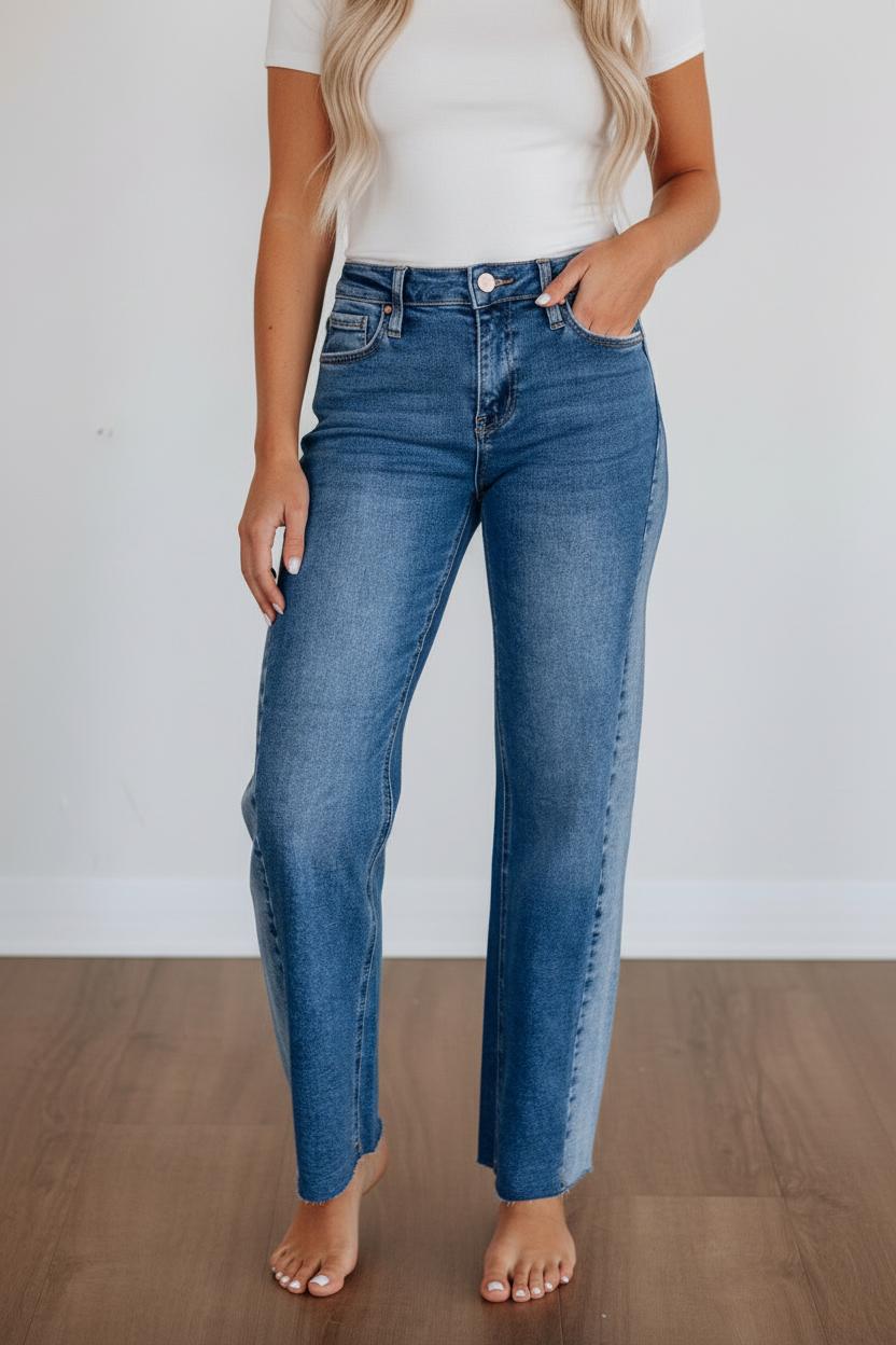 Wide - Leg Jeans Dames | Denim Ruwe Zoom Stretch - Miss Madera