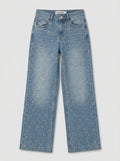 Wide - Leg Jeans Dames met glitter Mid Rise Stretch Denim - Miss Madera
