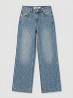 Wide - Leg Jeans Dames met glitter Mid Rise Stretch Denim - Miss Madera