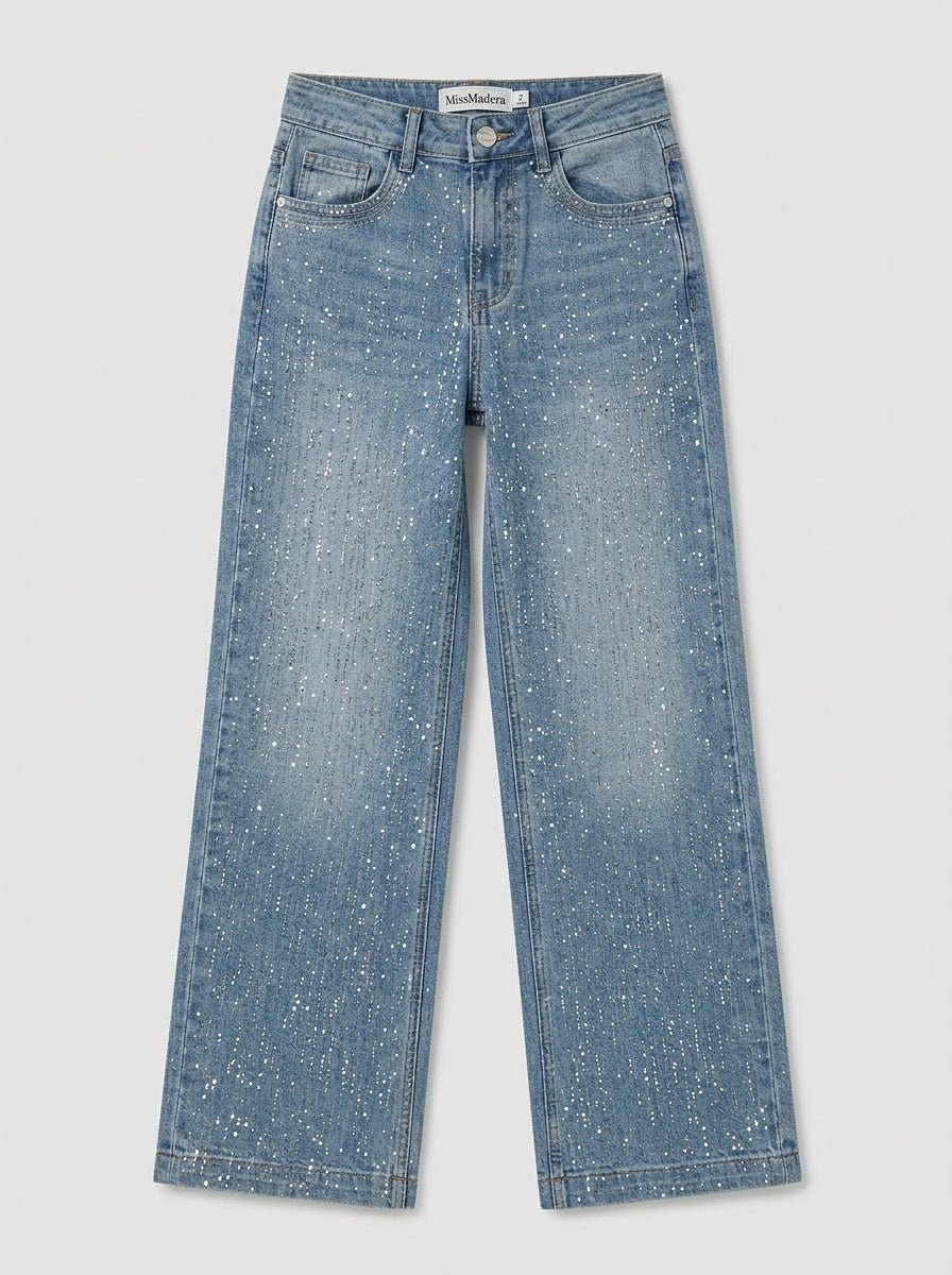 Wide - Leg Jeans Dames met glitter Mid Rise Stretch Denim - Miss Madera