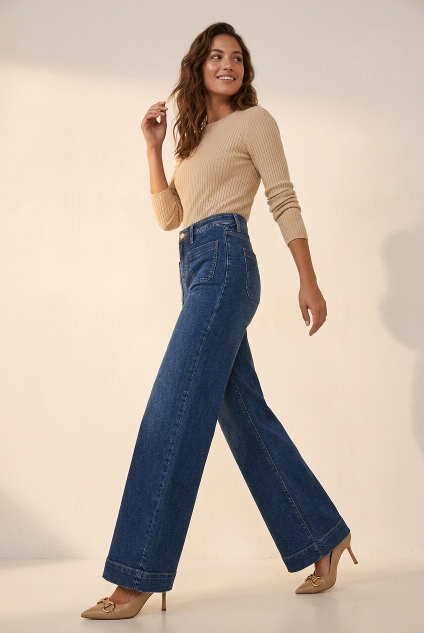 Wide - leg retro jeans met opgestikte zakken - Miss Madera