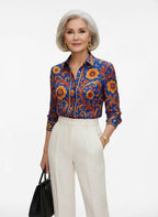 Zijden Blouse Dames | Barokprint Vloeiend Silhouet - Miss Madera